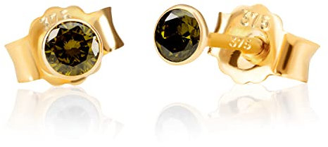 NKlaus Paar 3,0mm 375 Gelb Gold 9 Karat Ohrstecker Kristall Zirkonia Peridot Butterfly Verschluss Damen Mädchen 13091