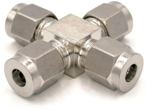 Adaptateur de tuyau d'arrosage adapté pour tuyau OD 3-12 mm en acier inoxydable 304, etc. Virole à manchon croisé pneumatique (spécification du filetage : pour tube OD 8 mm)