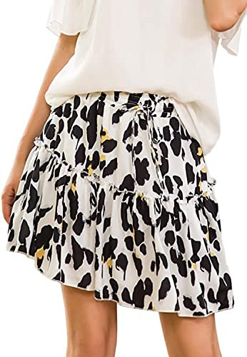 Hoerev Damen Mädchen Floral ausgestellter kurzer Rock niedlich hohe Taille Rüschen Rock Strand Minirock
