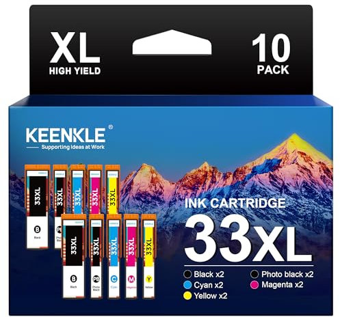 KEENKLE Kompatible Tintenpatrone als Ersatz für Epson 33XL für Expression Premium XP-540 XP-530 XP-830 XP-7100 XP-900 XP-640 XP-630 XP-635 XP-645(Schwarz Foto Schwarz Cyan Magenta Gelb, 10er-Pack)