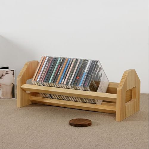 SOBS CD Speicherhalter -Rack -Display DVD Finishing Rack Massivholzkompaktscheiben -Organizer Ständer Hält 30 Standard CD Juwelenfälle