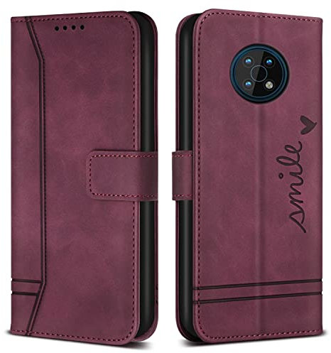 Bravoday Hülle für Nokia G50 5G, PU Ledertasche Handyhülle Flip Schutzhülle Kompatibel mit Nokia G50 5G, mit Kartenfäch & Kickstand, Weinrot