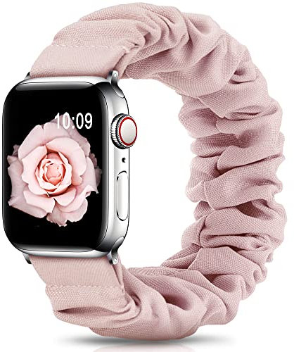 DigiHero Compatible for Apple Watch Straps Scrunchie 38mm 40mm 41mm 42 mm 44mm 45mm,Soft Printed Elastic Solo Loop Straps Women Compatible with iwatch Series 8/7/6/5/4/3/2/SE,Pink A