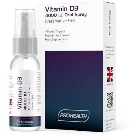 ProHealth Preservative-Free Vitamin D3 Spray - Max Strength 4,000 IU, 4-Month Supply, Sugar-Free, All-Natural, Made in The UK
