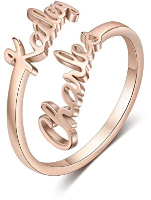 lorajewel Ringe mit Namen Gravur Personalisierte Edelstahl Freundschaftsringe Mama Tochter Schmuck Ringe Damen Geschenk Für Geburtstag Muttertag (Roségold)