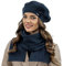 VIVISENCE Elegantes Damen Winter Set Aus Baskenmütze Mit Blumenapplikation Und Langer Schal Aus Warmem Garn Perfekte Für Kalte Wintertage Ideal Für Elegante Und Sportliche, Dunkelblau,Einheitsgröße