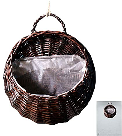Pratvider Panier Suspendu en Osier,Panier de Fleurs en Osier Fait à la Main - Paniers Suspendus tissés pour, Fleurs, Porte d'entrée ou décorations murales