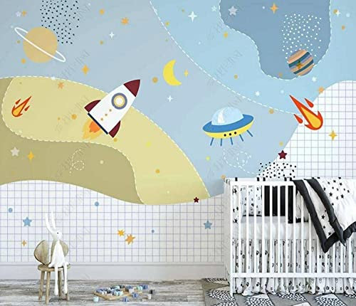 GHASOO Photo Wallpaper - Wall Art Wallpaper - Cartoon Spaceship Planet Space -Removable Self-Adhesive Mural Art Decals 3D Wall Stickers -3D Wall Mural Poster Picture Wall Background 157X 110