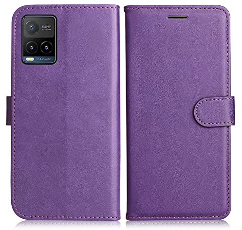 DENDICO Hülle für Vivo Y21 / Vivo Y21S / Vivo Y33S, PU Leder Brieftasche Handyhülle, Flip Tasche TPU Schutzhülle mit Kartenfach für Vivo Y21 / Vivo Y21S / Vivo Y33S, Violett