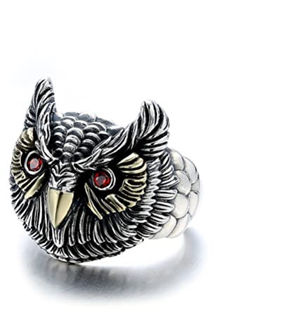 YAHOYA Kreatives Design Versilberte Augen Eule Tierringe Herren Motorrad Punk Ringe Zeigefinger Offene Ringe