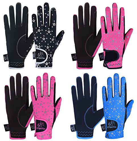 AFE Kids Gloves For Girls Boys Unisex Horse Riding Gloves Outdoor Gloves Sports Gloves Cycling Gloves For Children Black Blue Pink Star Design