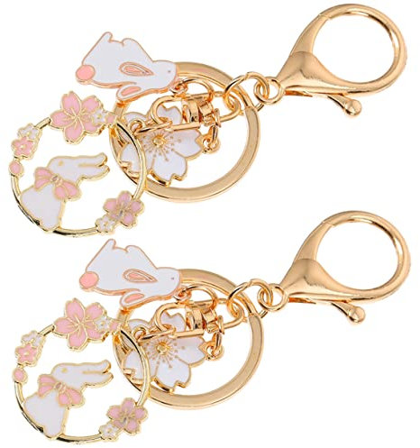 KOMBIUDA Süße Schlüsselanhänger 2 Stücke Ring Hasenrücken Japanischen Anhänger Charms Geldbörse Kirsche Anhänger Charme Blüte Schlüssel
