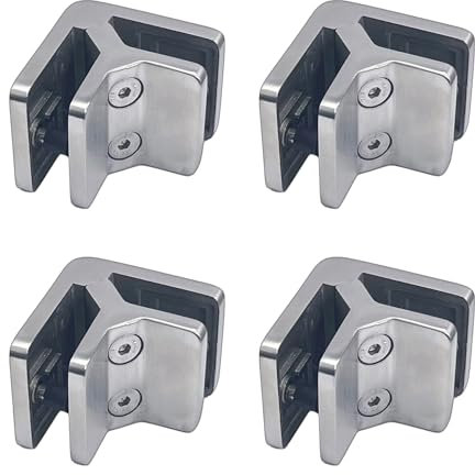 Glasklemme – 2 Stück Glashalterung für 6 mm-12 mm gehärtetes Glas, Edelstahl 304 flache Rückseite, quadratische Glas-Clip poliert für Balustrade, Treppe, Handlauf, (90 °, poliert)