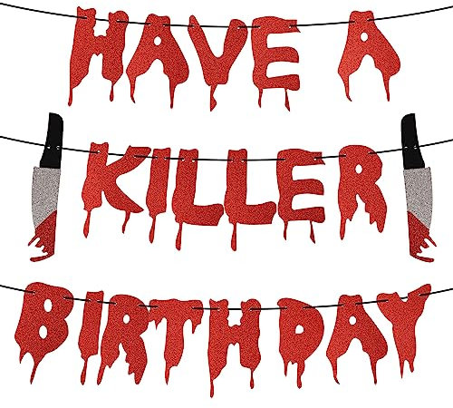 Have a Killer Geburtstagsparty Banner, Halloween Horror Party Girlande Halloween Blut Girlande Banner mit Waffen für Horrorfilm Partys Halloween Zombie Vampir Party Dekorationen