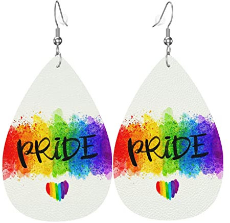 Lgbtq Ohrringe in Regenbogenfarben, Gay Pride, Leder, Tropfenform, niedlich, ästhetisch, baumelnd, Geschenke für Frauen und Mädchen, Einheitsgröße, Leder Polyvinylchlorid
