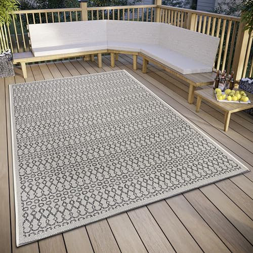 Hanse Home Vanti In- & Outdoor Teppich Wetterfest – Modernes Muster, Wasserfest robuster Aussenteppich Flachgewebe für Garten, Balkon, Terrasse, Wohnzimmer – Beige Grau, 76x150cm