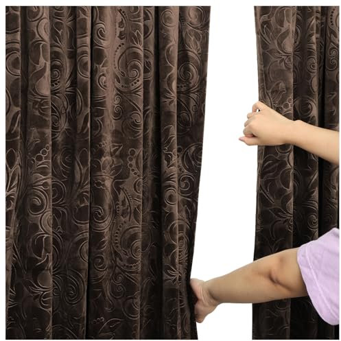BTTO übergardinen mit Kräuselband,2 Stück Luxus Vorhang Samt Gardinen Blickdicht Thermovorhang mit Multifunktionaler Vorhangkopf,Verdunkelungsvorhang Barock Stil,H244xB132CM,Braun