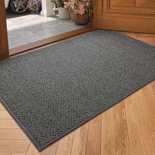 COLOR&GEOMETRY Dirt Trapper Door Mat, Heavy Duty Front Door Mat for Indoor and Outdoor, Non Slip Rubber Backing Door Matts Indoor, Machine Washable Doormat for Muddy Shoes & Paws - Grey, 60 x 90 cm