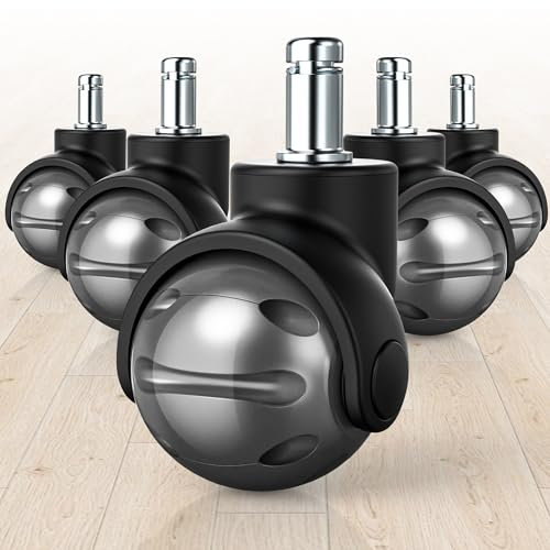 WEWILL Bürostuhlrollen, 11x 22 mm Rollen für Bürostühle, Ersatzräder für Bürostühle auf Teppich- und Parkettböden, strapazierfähige Bürostuhlrollen ersetzen Bodenmatten 5er Set（Grau）