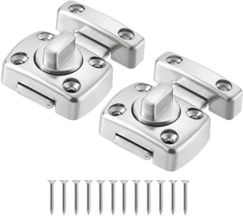 sourcing map Rotate Bolt Latch, Zinc Alloy Security Door Lock Gate Latches for Cabinet Furniture Bathroom Window, 1.7x1.2 Silver 2Pcs