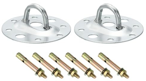 PATIKIL 176lbs 75mm Steel Ceiling Hooks, 2pcs Ceiling Fan Hook Pad Eyes Plate Wall Hanger Hardware with Mounting Screws for Hanging Lamp Plant Baskets