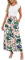 AUSELILY Damen Rüschen Kurzarm Loose Hohe Taille Maxi Kleider mit Taschen Rundhalsausschnitt Eleganter Abendkleider (Rosa Grüne Blume,XL)