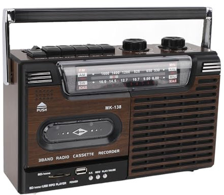 Tragbarer Kassettenspieler-Boombox, Kassettenspieler AM/FM/SW-Radio-Stereo, 4-Band-Kassettenspieler-Recorder, Batteriebetrieben, Unterstützt USB/TF-Kartenwiedergabe und