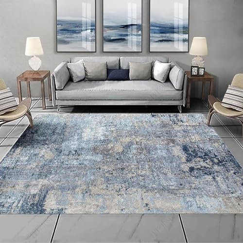Taidianolp Teppich Wohnzimmer Deko,Blue,180 x 180 cm,Blau Grau Neutral Farbe Abstrakt Muster Modern,Quadratisch Teppiche Waschbar Kurzflor Schlafzimmer Arbeitszimmer