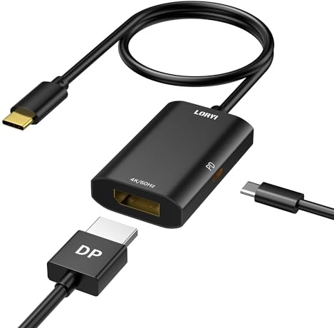 Loryi USB-C-auf-DisplayPort-Adapter mit 100 W PD-Schnellladung, 4K@60Hz USBC auf DP (Stecker auf Buchse) für iPhone 15, MacBook Pro, MacBook Air, iPad Pro, XPS 15/13, Spectre, Surface und mehr