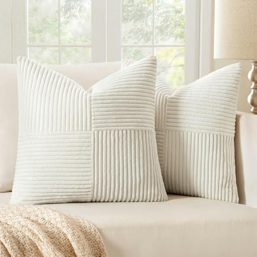 MIULEE 2er Set Kissenbezug 45x45cm Reines Weiß Kissenhülle Kissenbezüge Sofakissen Dekokissen Boho Couchkissen Kord Dekorative Zierkissenbezug für Sofa
