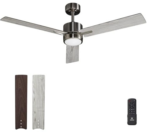 Vagizm Ventilateur Plafond avec Lumiere pour Chambre:132CM Ventilateur Plafond Silencieux - 6 Vitesses Télécommande et LED Dimmable - Convient pour l'hiver et l'été - Gris 3 pagaies - 220 à 240 V