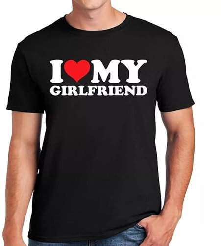 Darkwear I Love My Girlfriend T-Shirt Boyfriend Funny Novelty Party Joke Gift Top Tee (Black White Print, M)