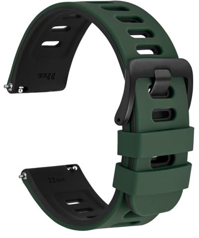 WOCCI 22mm Zweifarbig Uhrenarmband, Silikon Kautschuk, Ersatzband für Herren und Damen, Schwarze Edelstahlschnalle (Grün-Schwarz)