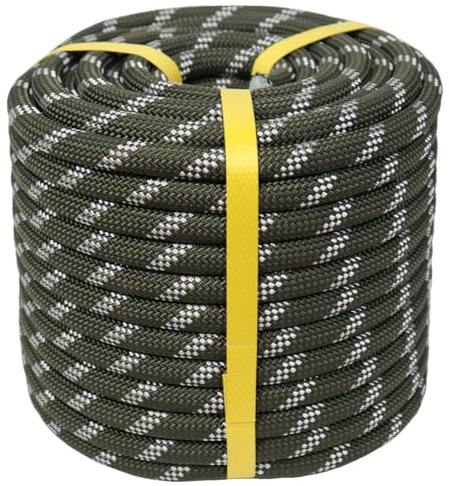 YUZENET Cuerda trenzada de poliéster para arborista (3/8 pulgadas x 150 pies), cuerda de alta resistencia para exteriores, para escalada, senderismo, camping, columpio, verde militar/blanco