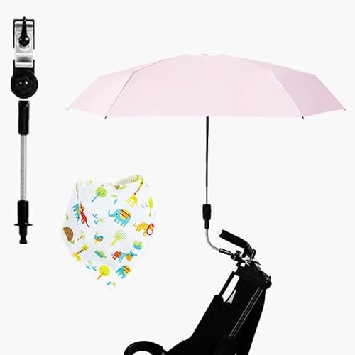 AzulLanse Sonnenschirm Buggy,Sonnenschirm Kinderwagen UV Schutz 50+,Universal Sonnenschirm für Kinderwagen,Sonnenschutz Regenschirm für Kinderwagen und Buggy,90 cm,1 Babylätzchen -rosa