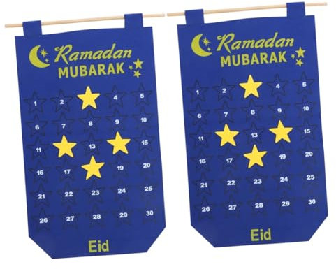 TEHAUX 2stücke Eid Mubarak Countdown Kalender Filz Ramadan Deko Für Zuhause Schule Und Büro Wiederverwendbarer Hängender Feiertagskalender Mit Einfachem Design Für Festliche