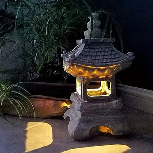 Japanese Garden Ornaments Japanese Garden Ornaments,Solar Pagoda Lantern Statue Garden Ornaments,Indoor/Outdoor Solar Lights Lamp Ornaments for Garden(Style 3)