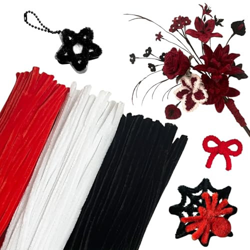 Pfeifenputzer Zum Basteln 300 Stück 3 Farben Pfeifenreiniger Weiß Schwarz Rot 30CM Chenilledraht Pipe Cleaner Biegeplüsch Basteldraht für Kreative DIY Projekte Dekorationen und Basteldeko