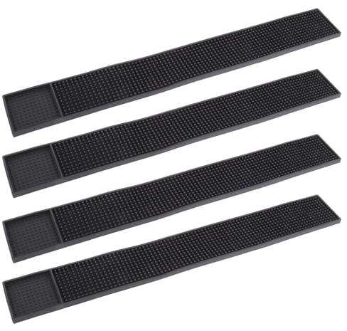 LDXDRU 4 Pack Beer Mats, 60 x 8cm / 23.6 x 3.1 Inch Black Beer Mats for Home Pub, Elongated Bar Mat Rubber Bar Mat for Countertop Home Pub Dish Glass Drying