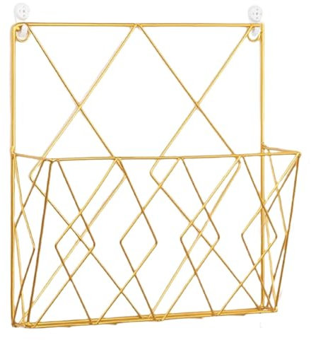 TQEBWUS Porte-revues Mural, Porte-livres Mural En Métal Simple, Panier De Rangement Pour Maison, Support De Rangement De Bureau Pour Documents Papiers Courrier - or