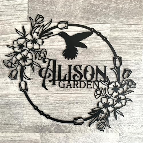 Personalisierter Individuelles Metallschild für den Außenbereich, Gartenschild mit Name, Vögel & Blumen, Geschenk für Gärtner, Florale Dekoration, Willkommen, Garten-Dekoration Türschilder
