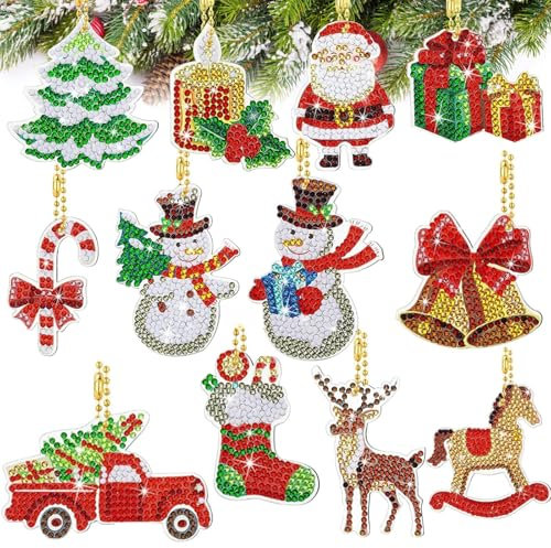 MHwan 12 Stück 5D Doppelseitiger Diamond Painting Weihnachten Anhänger, glänzend exquisit, Diamond Painting Adventskalender, Kann an Geschenkboxen, Weihnachtsbäumen, Grußkarten aufgehängt werden