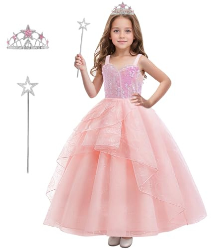 keaiyouhuo Costume da Strega per Bambine,Principessa Rosa in Tulle a Bolle