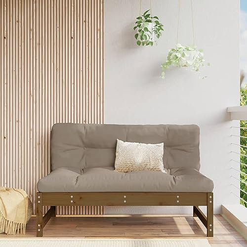 CINDERFUL Mittelsofa Honigbraun 120x80 cm Massivholz Kiefer,Mittelteil Gartensofa aus Kiefernholz mit bequemen Kissen Honigbraun Gartensitzmöbel