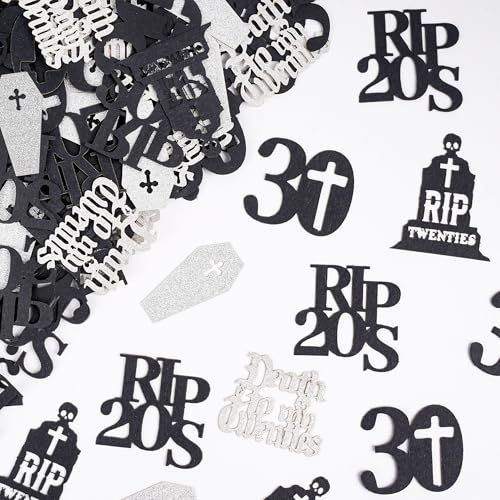 150 Stück 30. Geburtstag Deko Frau Mann - 30 Geburtstagsdeko Rip 20s Konfetti Glitzer Tischdeko, Schwarz Silber Death to My Twenties Streudeko zum 30 Jahr Geburtstagsfeier Dekoration