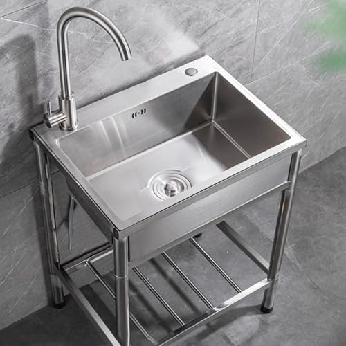 QUSYZD Lavello da Cucina per Esterni in Acciaio Inossidabile Indipendente - Lavello da Campeggio Portatile con Rubinetto e Tubo di Scarico - Lavandino da Giardino Commerciale f,50x40cm