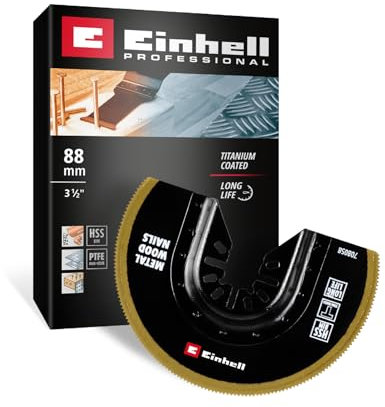 Original Einhell Bi-Metall Tauchsägeblatt Titanbeschichtet (Ø 88 mm Breite, PTFE-Finishing, Metallverzahnung, Schnellwechselfunktion, geeignet für Multitools)