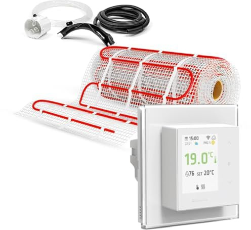 Termofol Set Heizmatte mit Thermostat H7 WiFi Weiß - Fußbodenheizung fur Badezimmer, Wohnzimmer und Küche - Heizfolie mit Heizkraft 150W/m2 - Oberfläche 7 m² - Mit digitalem Heizungsthermostat