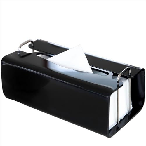 Acrylic Tissue Box Holder Rectangle with Curved Design - Decorative Modern Glossy Black Tissue Box Cover with Silver Metal Accents for Bathroom/Living Room/Office Décor