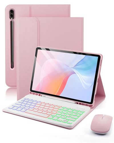 Pour Samsung Galaxy Tab S10+ Plus / S9+ Plus / S9 FE+Plus / S8+ Plus / S7 FE / S7+ Plus 12.4 Pouces Coque Étui Bluetooth sans Fil Français (AZERTY) Clavier Rétroéclairé Souris Backlight Keyboard Case